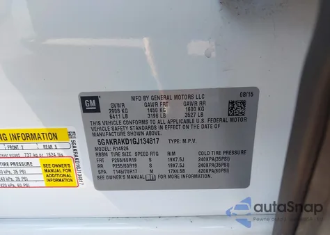 2016 Buick Enclave Convenience from USA, damaged, VIN 5GAKRAKD1GJ134817